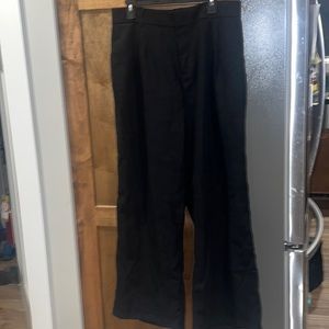 Black straight wide leg fleece pants